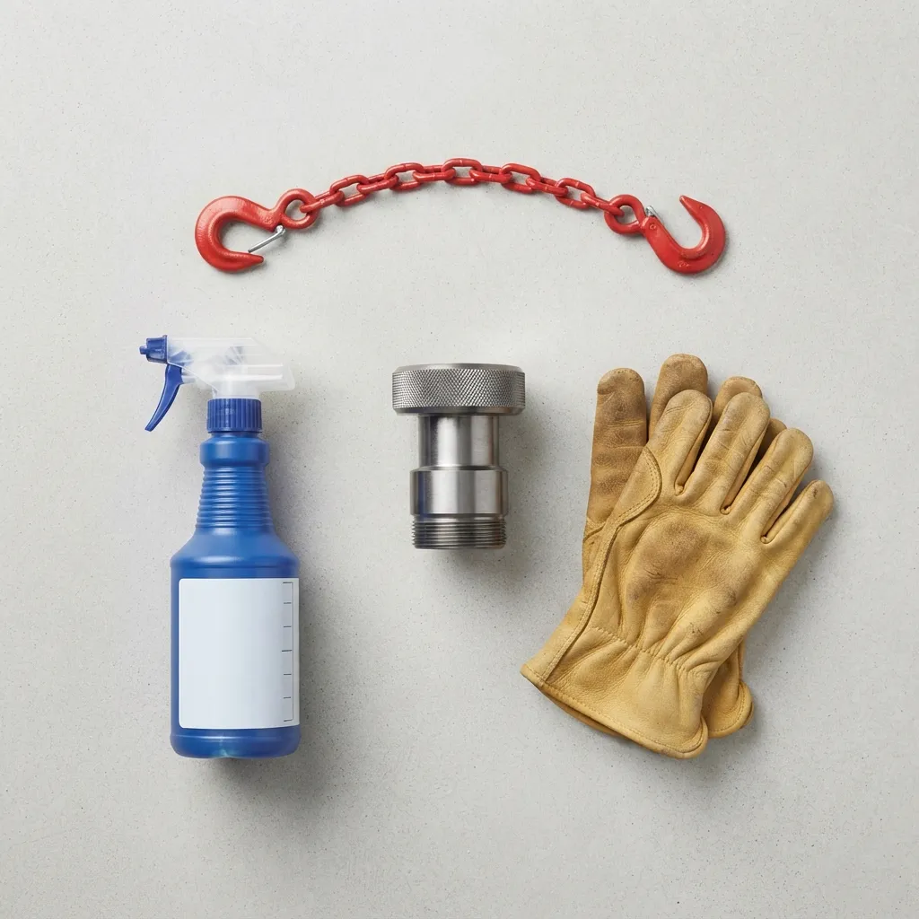 Cylinder cap, safety chain, leak detection solution and gloves in Khagaria
