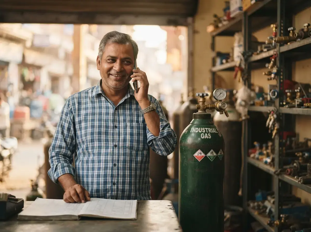 Customer calling Prem Gas Solutions to order an oxygen cylinder in Khagaria